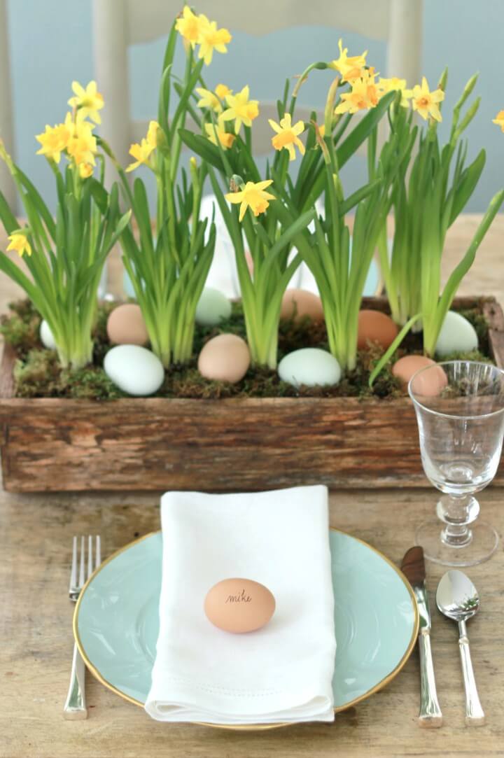 Wooden Flower Planter Centerpiece with Easter Eggs