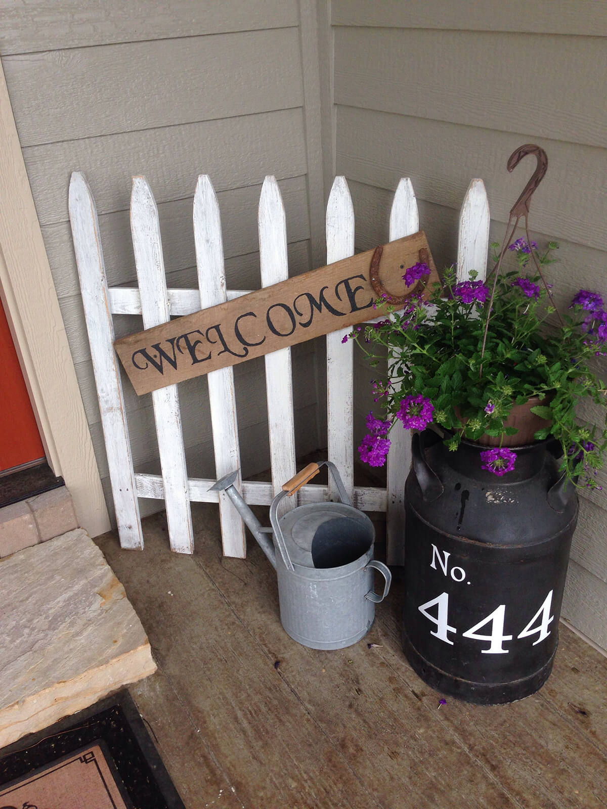 Mini White Picket Fence, Metal Watering Can