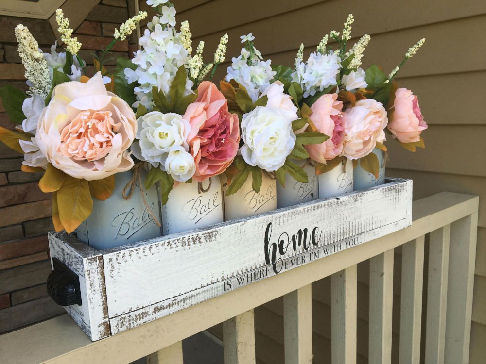 Lettered Drawer with White Mason Jars