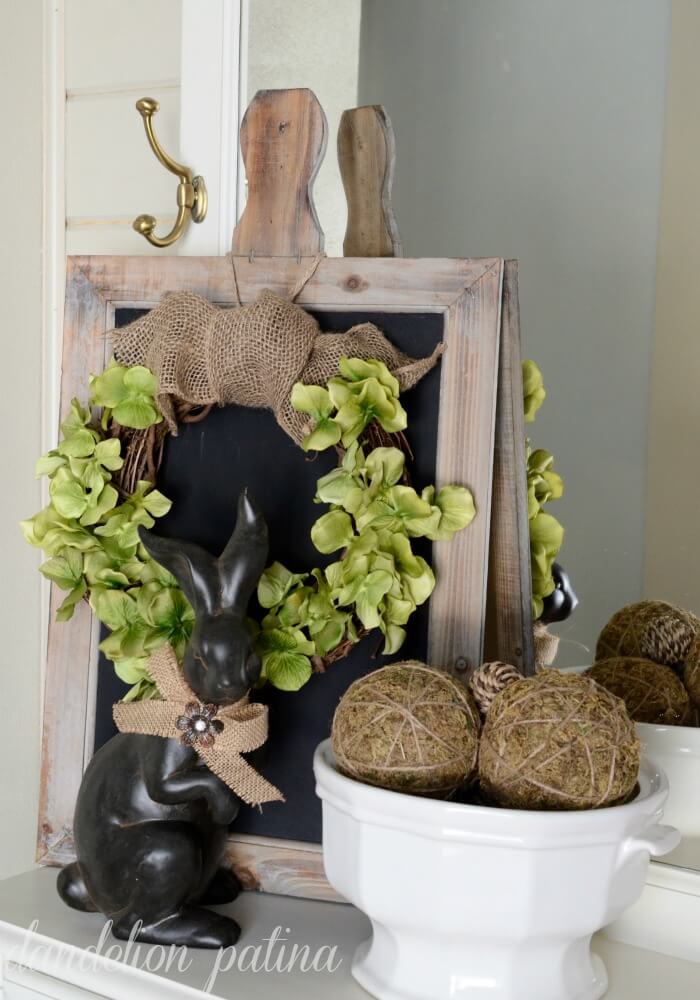 Elegant Bunny and Wreath with Burlap Bow