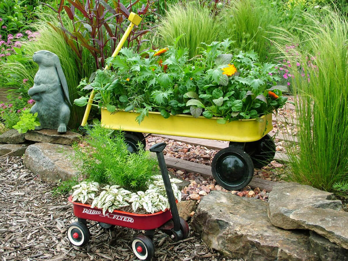 Little Metal Wagons with Flowers and Greens
