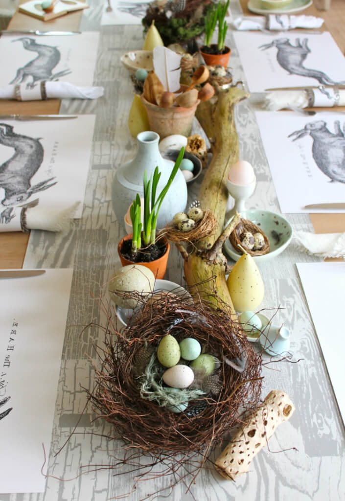 Eclectic Easter Egg Nest Table Runner Centerpiece