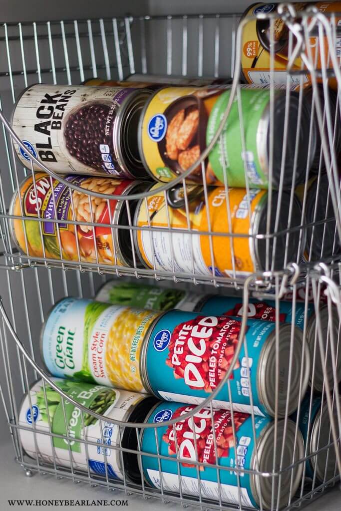 Cans in Stacking Baskets
