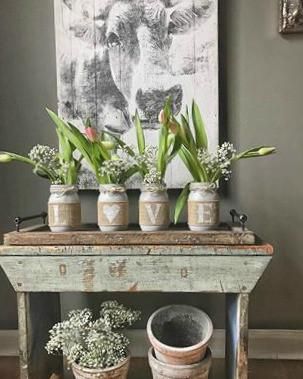 Rough Wood Tray with Handles and Jar Vases