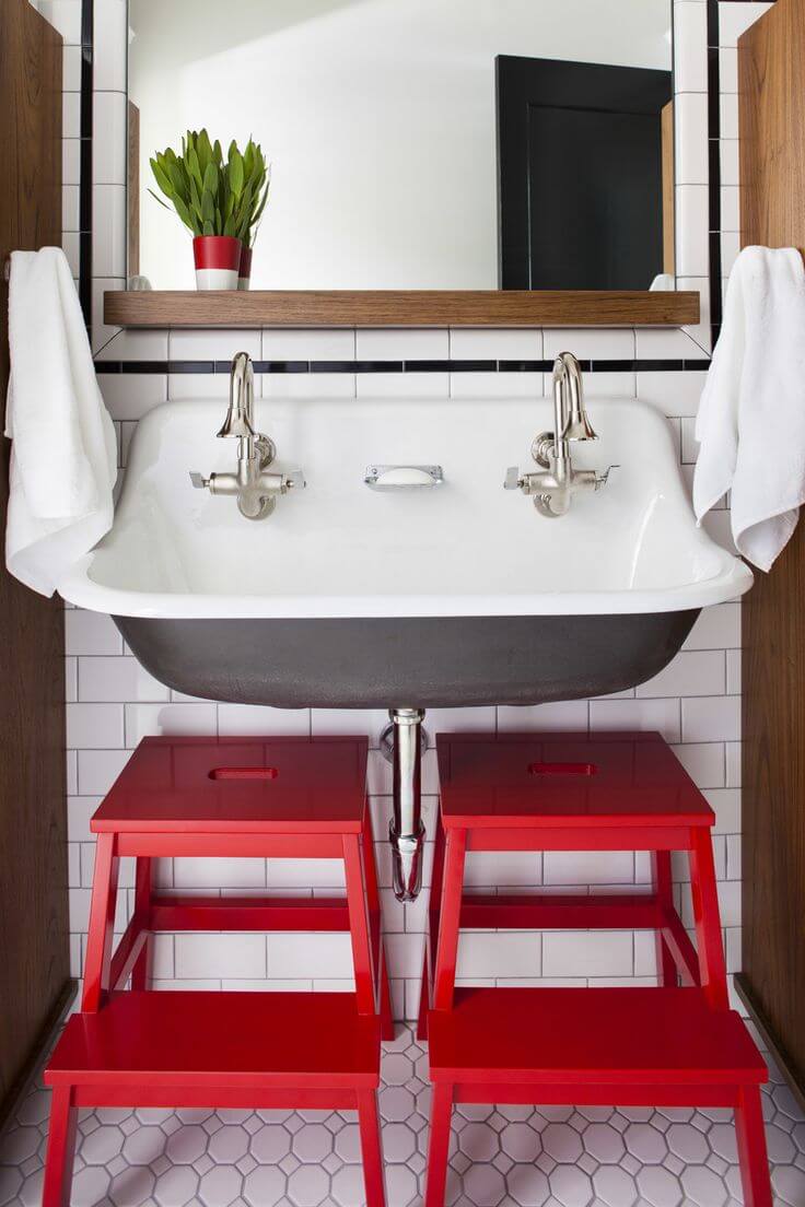 Retro-inspired Sink with Color Pop Stools