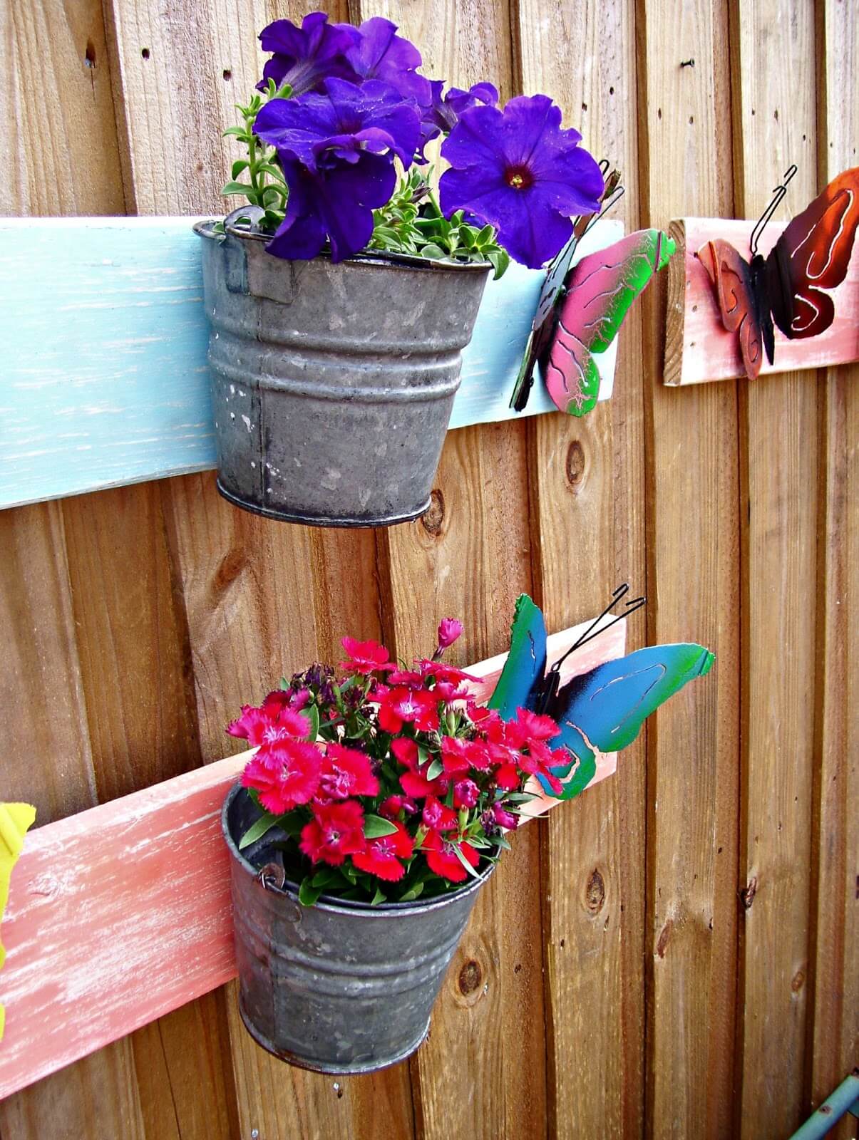 Bright Painted Butterflies on a Board with Pails