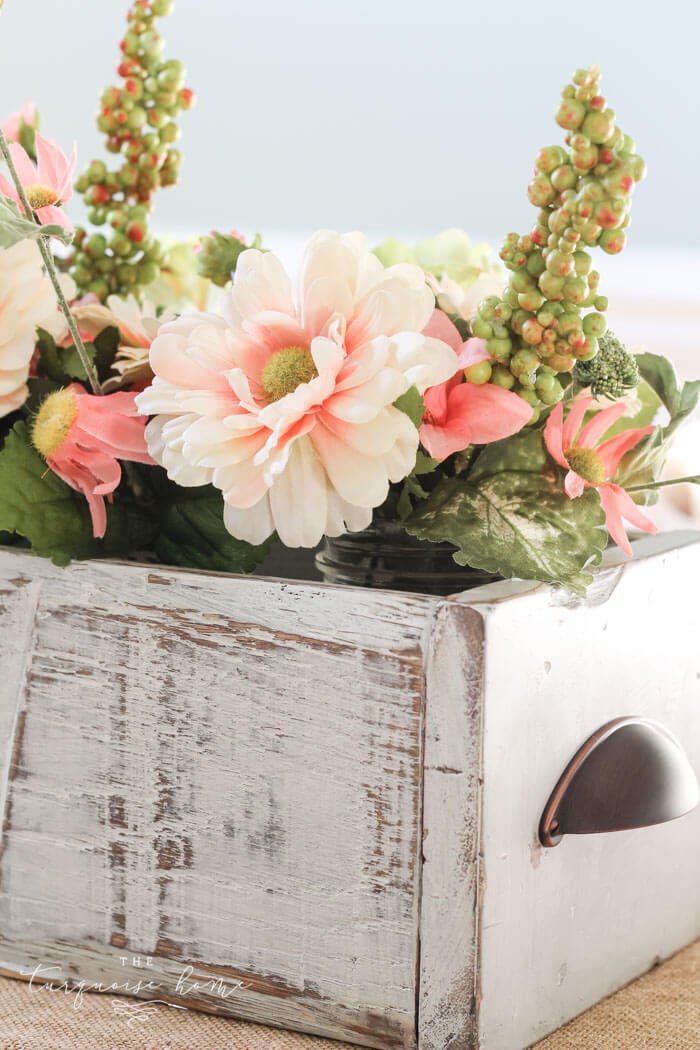 Antique Wooden Crate with Beautiful Spring Flowers