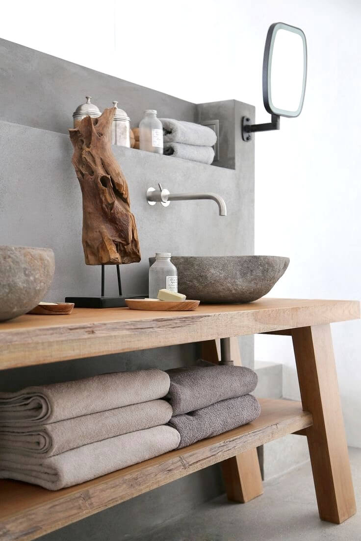 Rustic Basin sink with Stone Backsplash