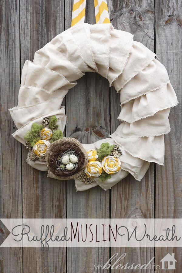 Ruffled Wreath with Fabric Rosettes and Nest