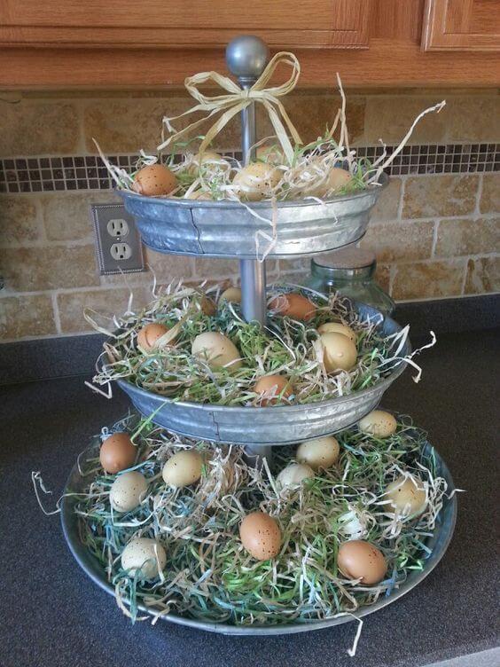 Galvanized Metal Tiered Easter Egg Nest