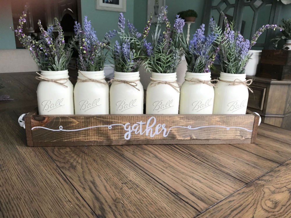 White Mason Jars in a Lettered Box
