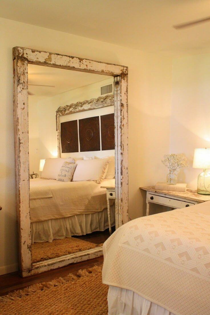 Oversized Wall Mirror with Distressed Frame