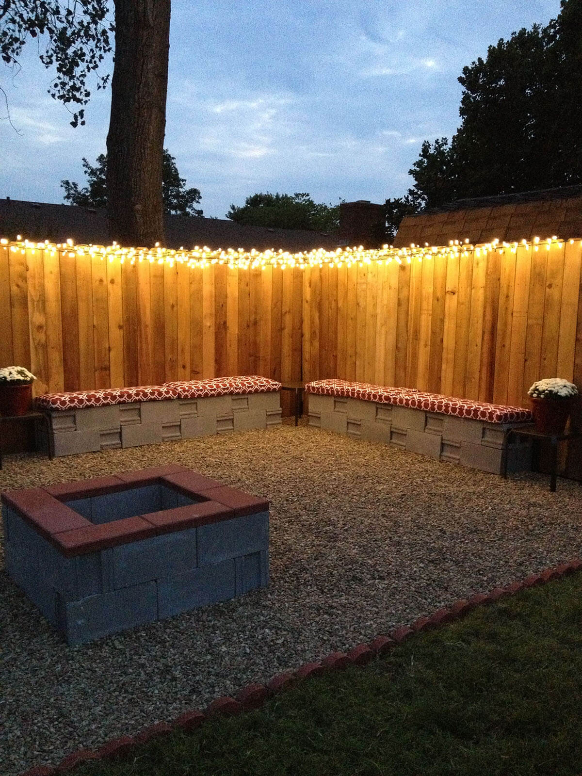 Christmas Lights Along the Top of the Fence