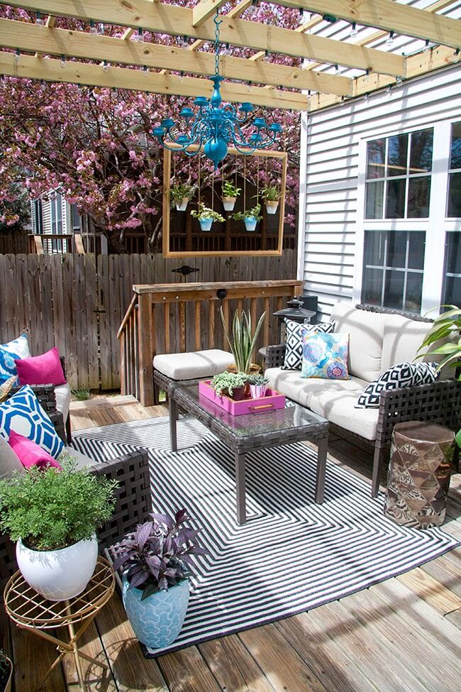 Charming Outdoor Seating Area with Colorful Touches