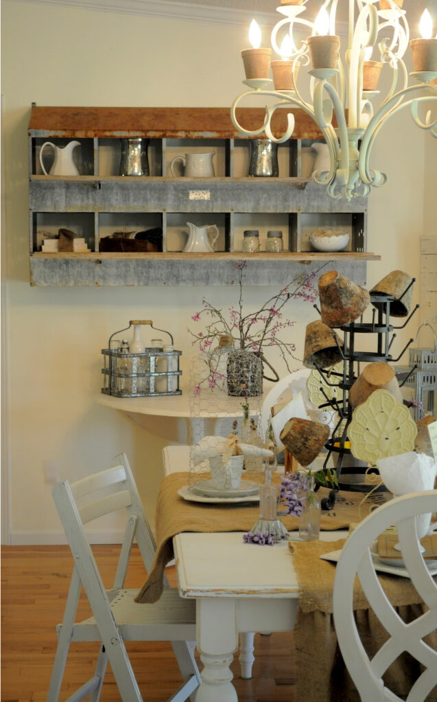 Weathered Wall Shelf with Antique Pitchers