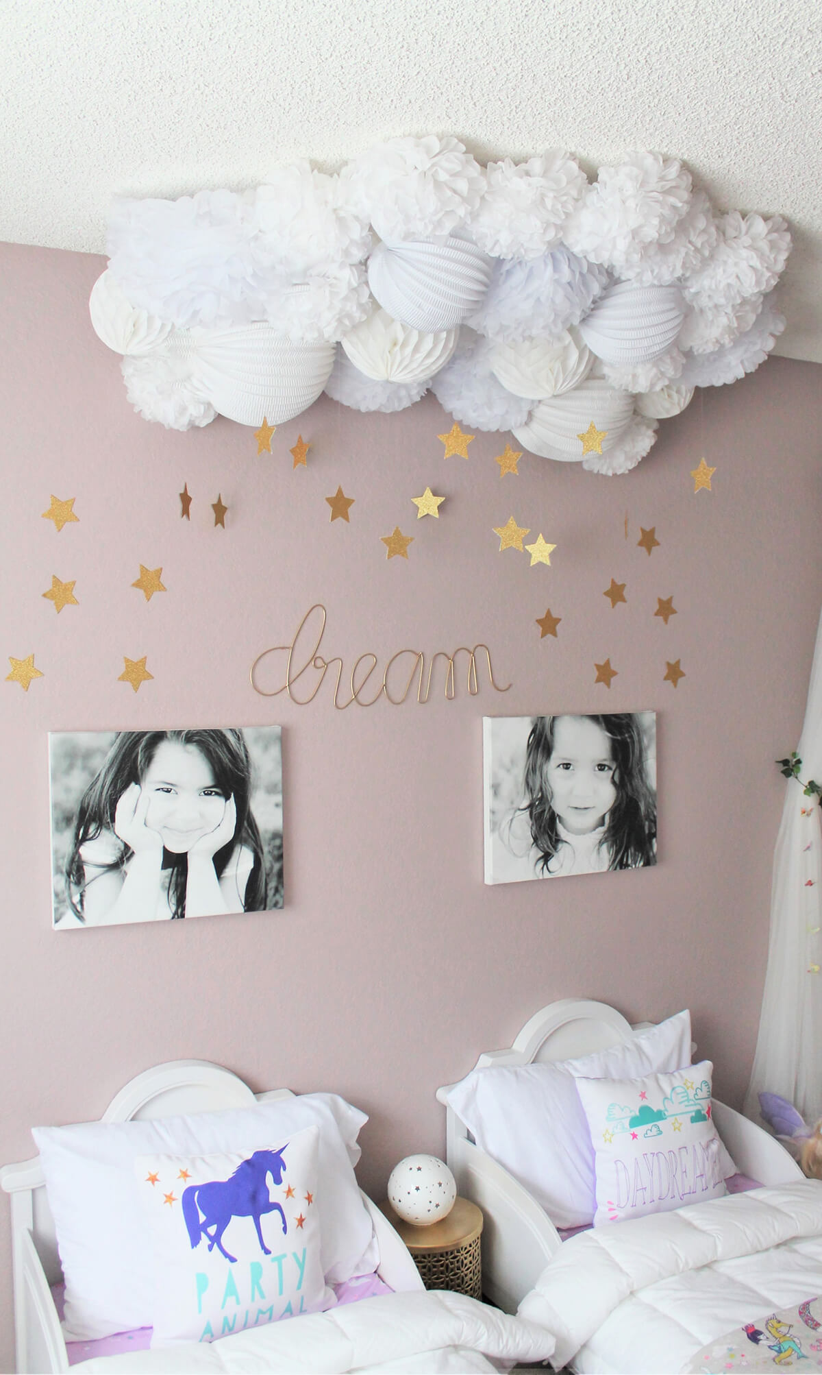 Puffy Cloud with Stars Over the Bed