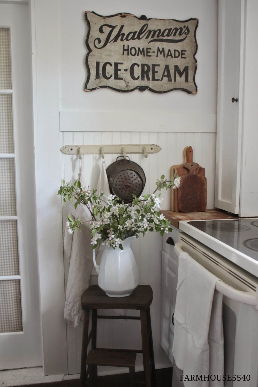 Country Cottage Style Kitchen Ideas with a Stepstool