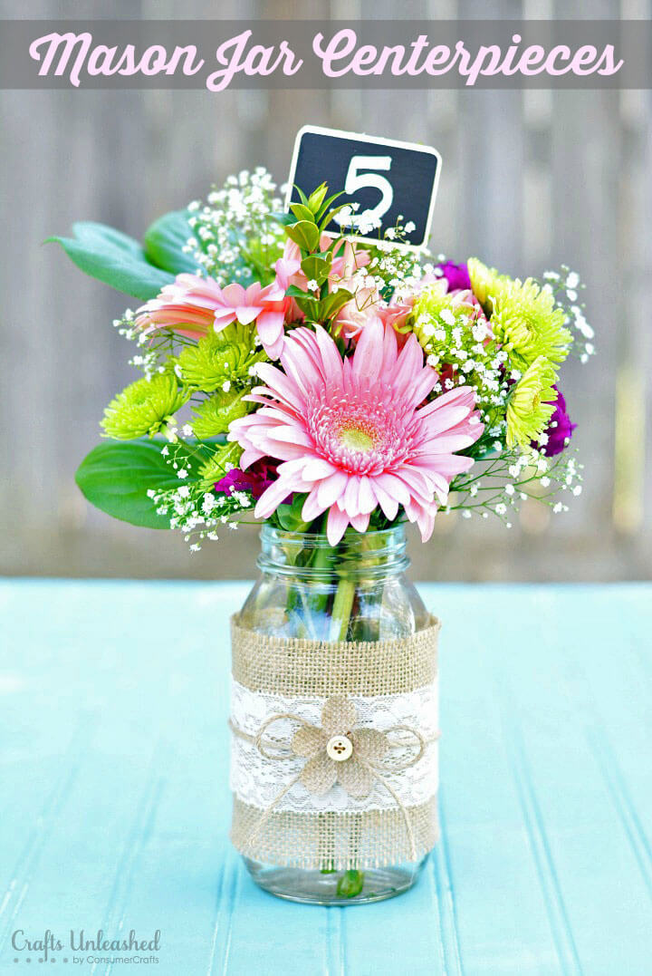 Lovely Mason Jars with Rustic Burlap Accents