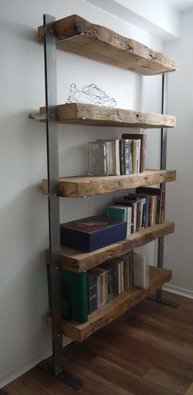Reclaimed Wood Bookshelves with Metal Uprights