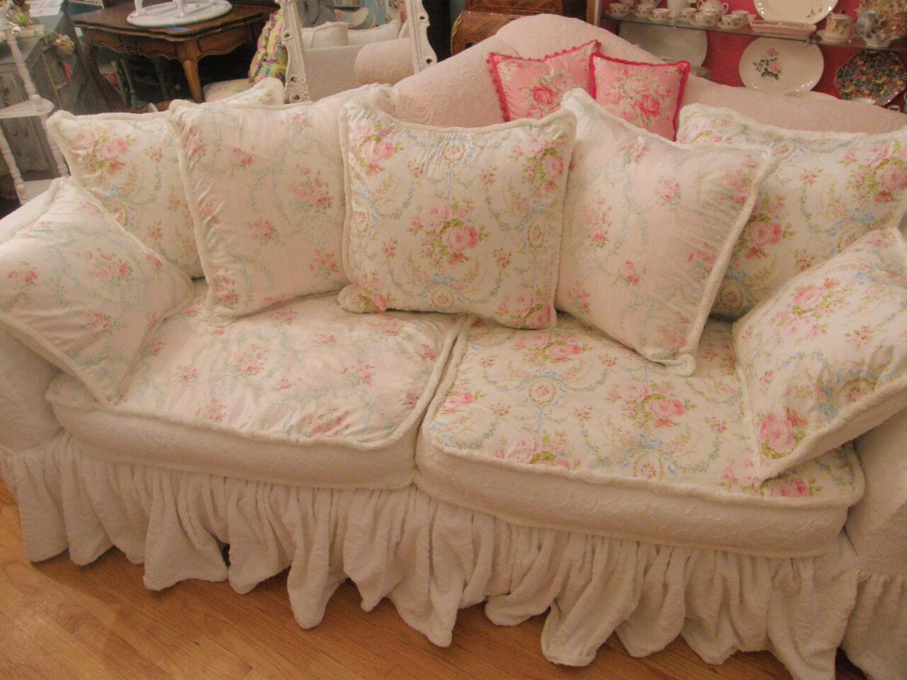 Gorgeous Flowered Sofa with Many Cushions