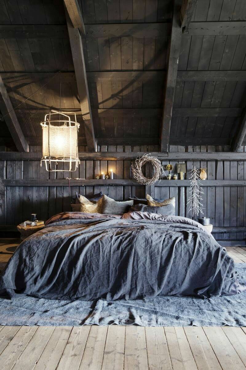 Rustic Barn Bedroom with Gray Bedding