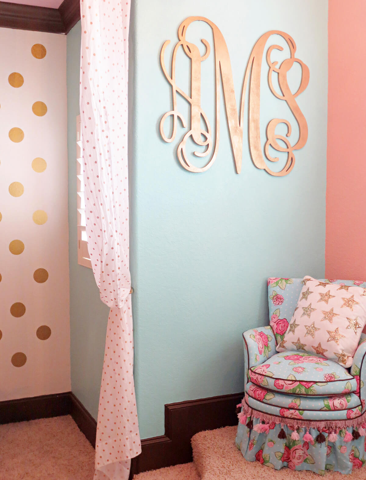 Shiny Pink Gold Monogram on the Wall