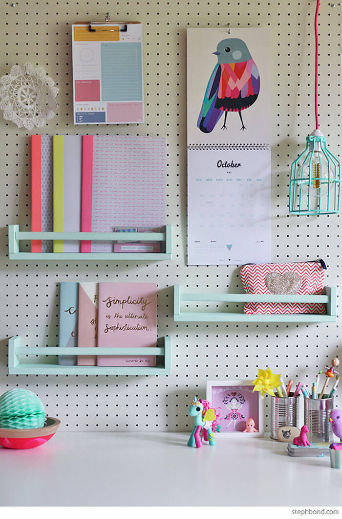 Perfectly Organized Girl’s Desk with Pegboard