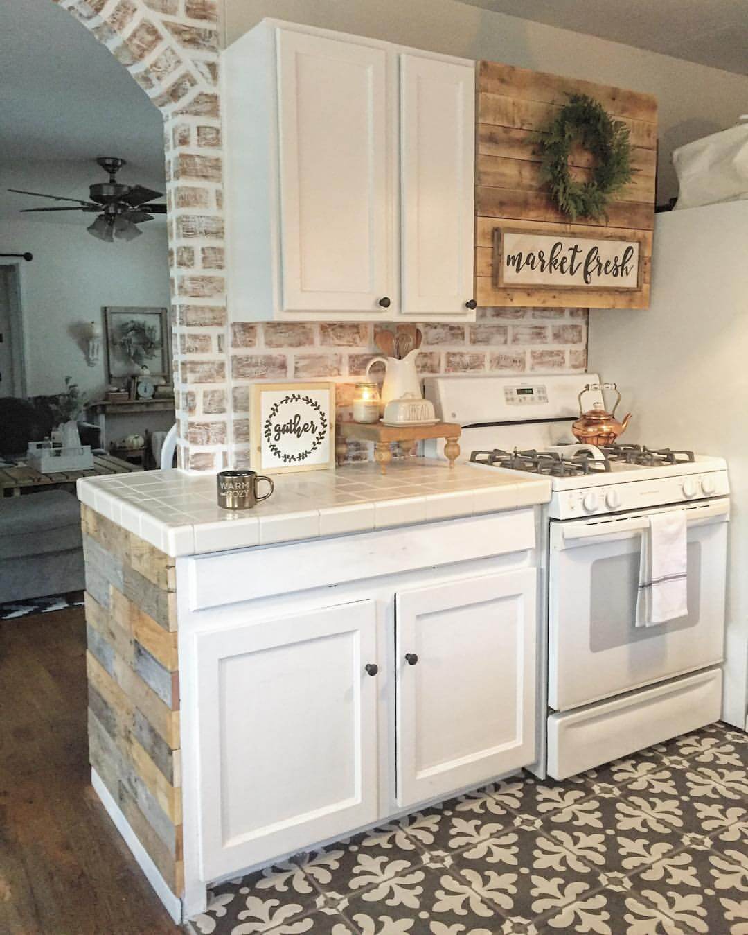 Tile Countertop with Weathered Wood Boards