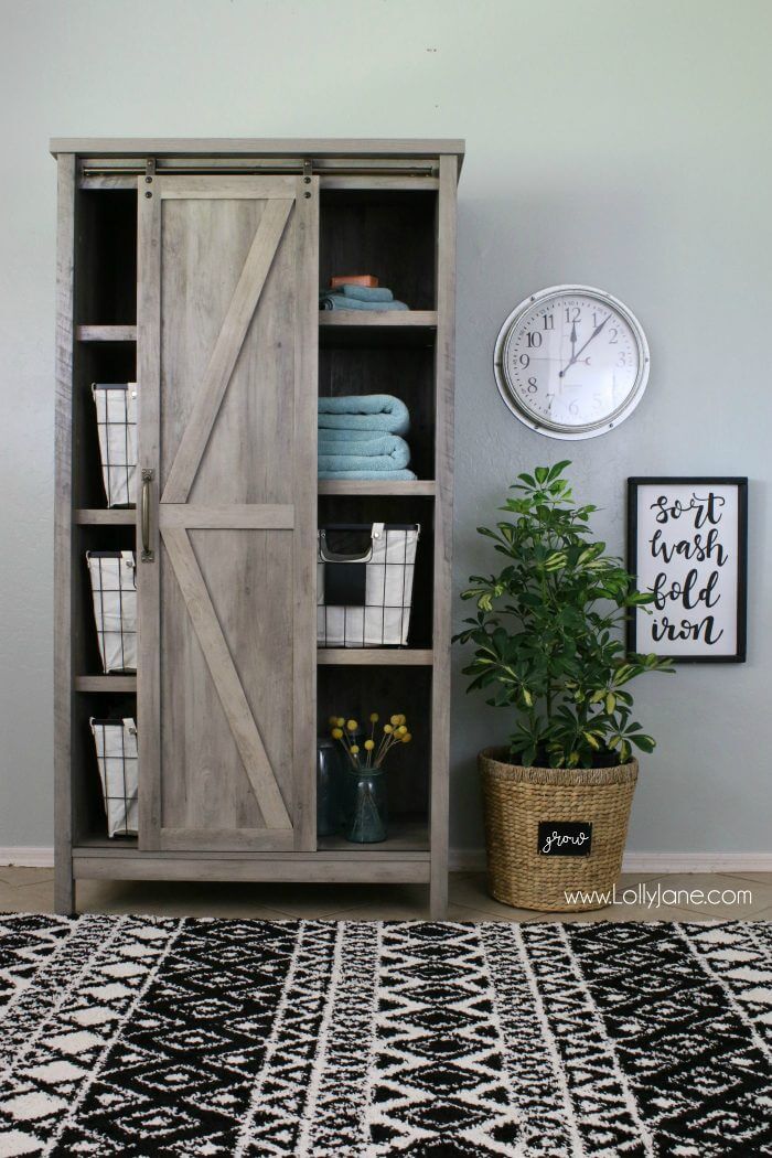 Tall Sliding Door Cabinets for Laundry