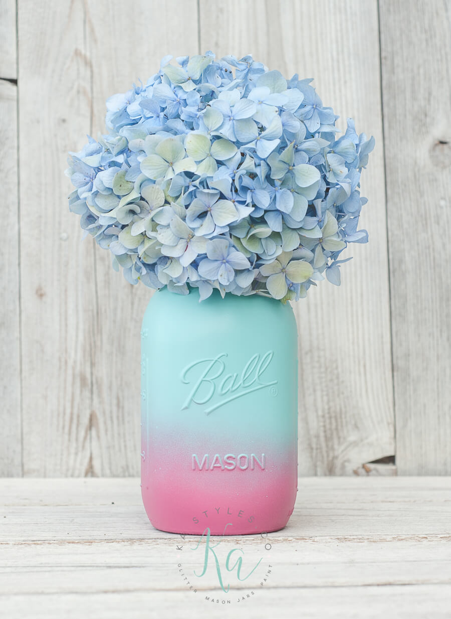 Nydelig Ombre Mason Jar Med Hortensia