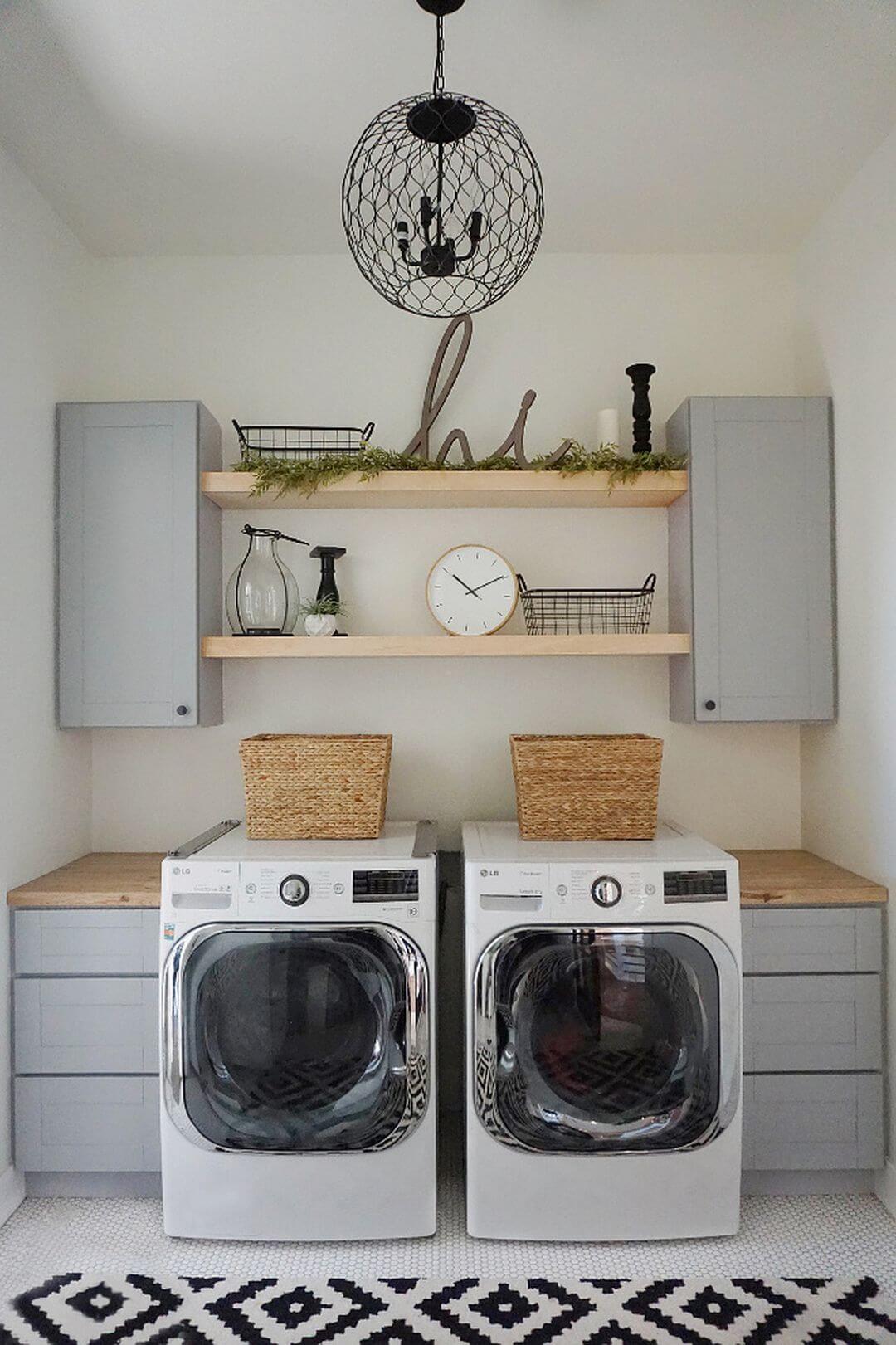 Laundry Room with Chicken Wire Light