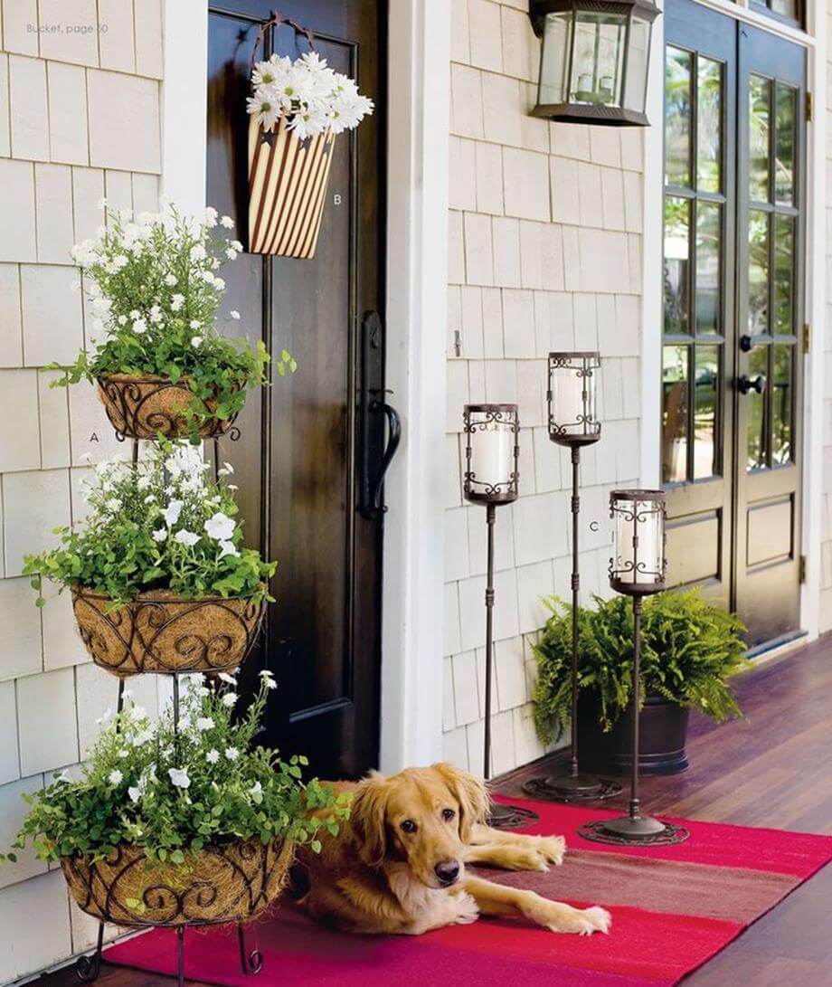 Three Level Coir Planter with White Flowers