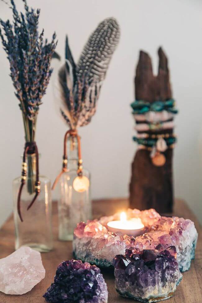 Geode Lights and Lavender Crystal Decor Idea