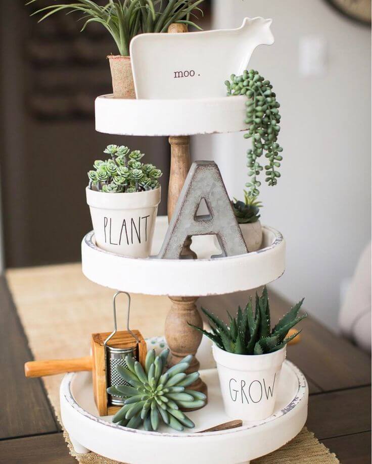 Three Level Tray with Cute Succulents