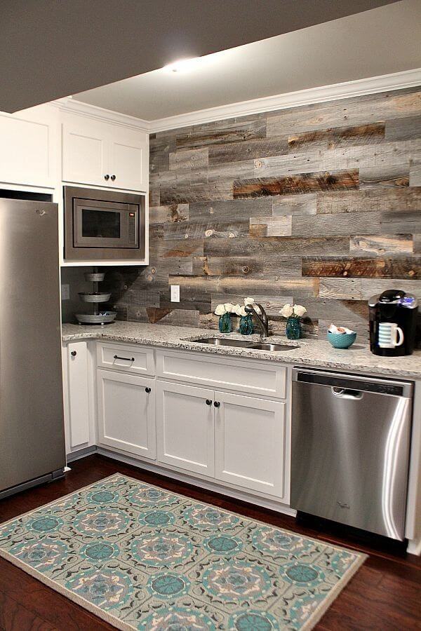 Picture Wall of Mixed Wood in Above Stove