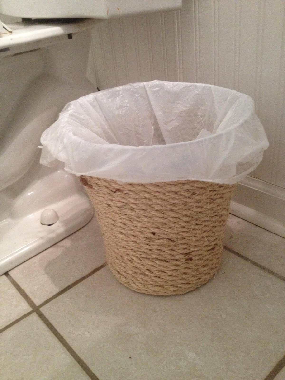 DIY Rope Wrapped Waste Basket