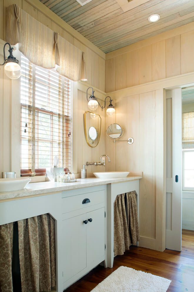 Contemporary Sinks with Farmhouse Curtains
