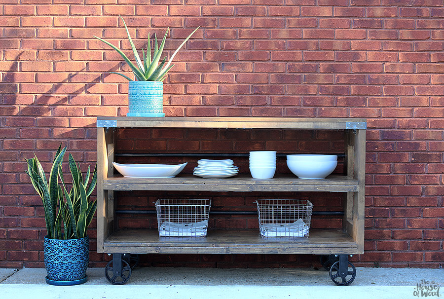 Steel and Wood Repurposed Rolling Console