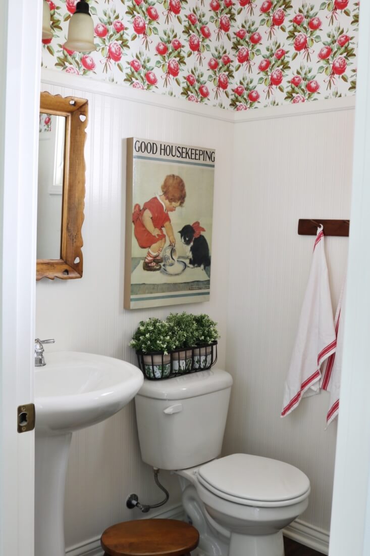 Wainscoting and Sweet Floral Wallpaper