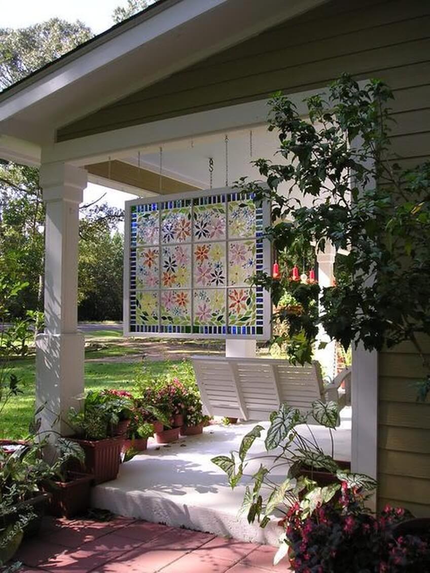 Glorious Painted Window Hanging by the Swing