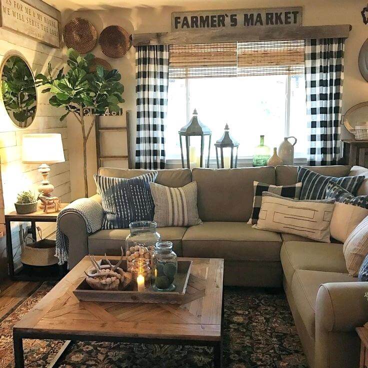 Inviting Farmhouse Living Room With Buffalo Plaid Homebnc