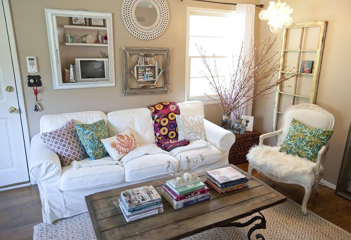 White Sofa with Colorful Cushions