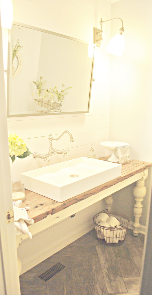 Side Table Converted to Bathroom Vanity