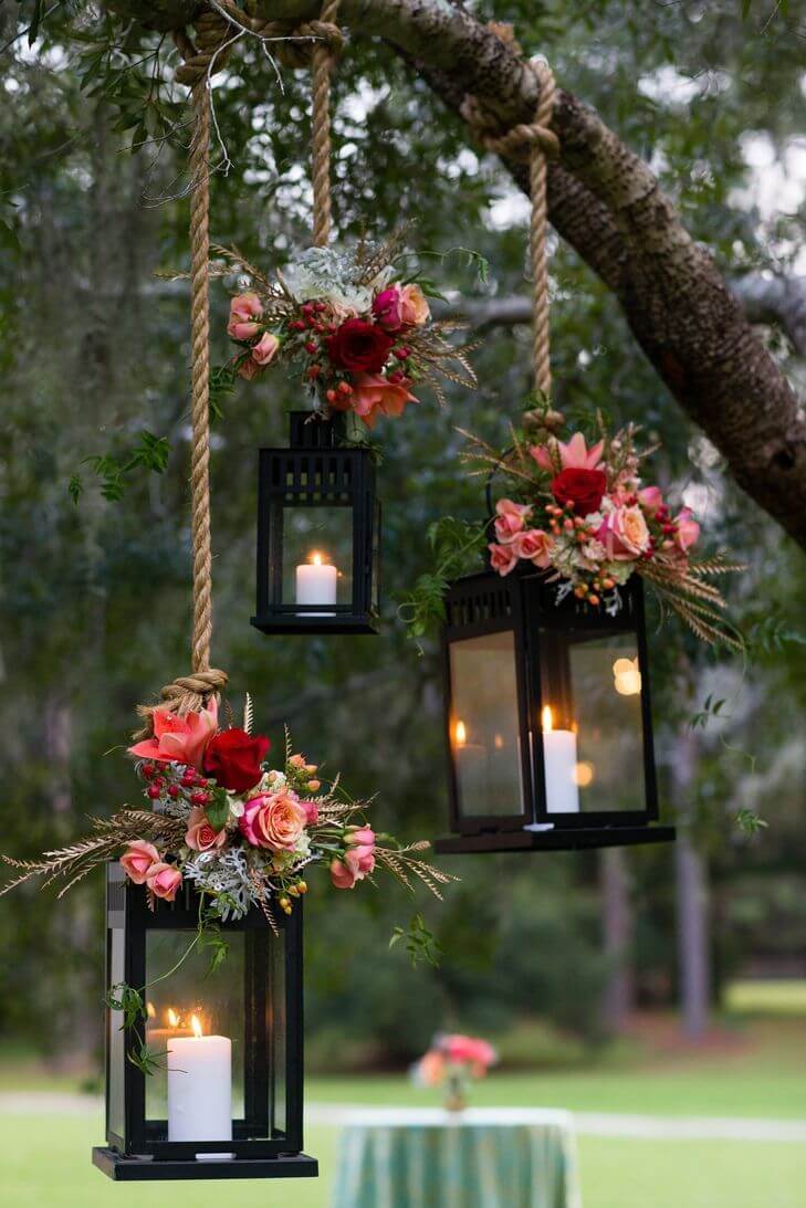 Elegant Floral and Candle Hanging Backyard Decor