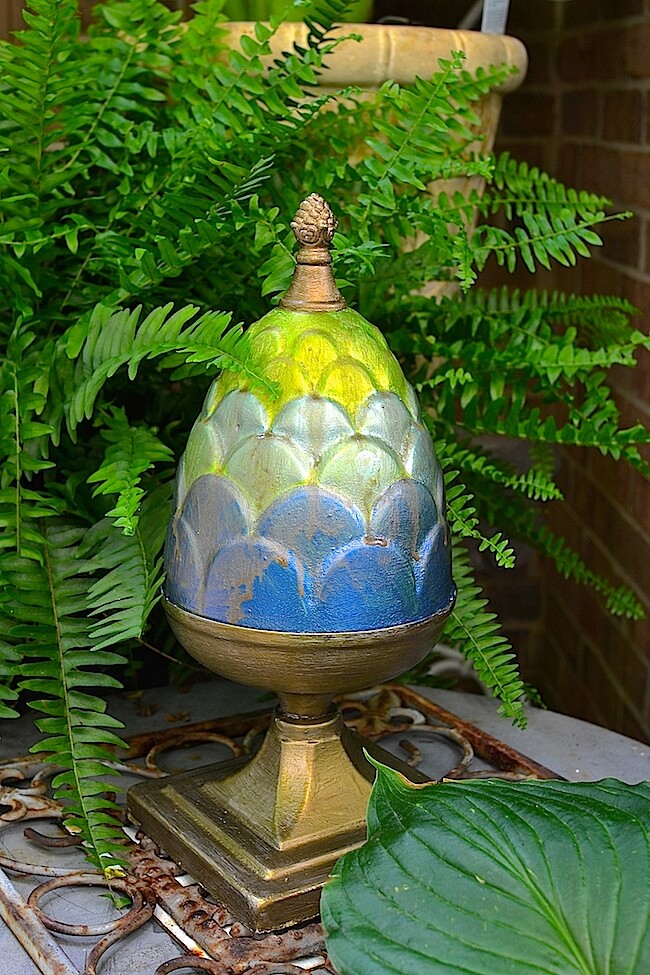 Spray-Painted, Egg-Shaped Porch Pedestal