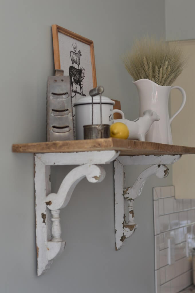 Vintage Wood Shelf with Scrollwork Supports