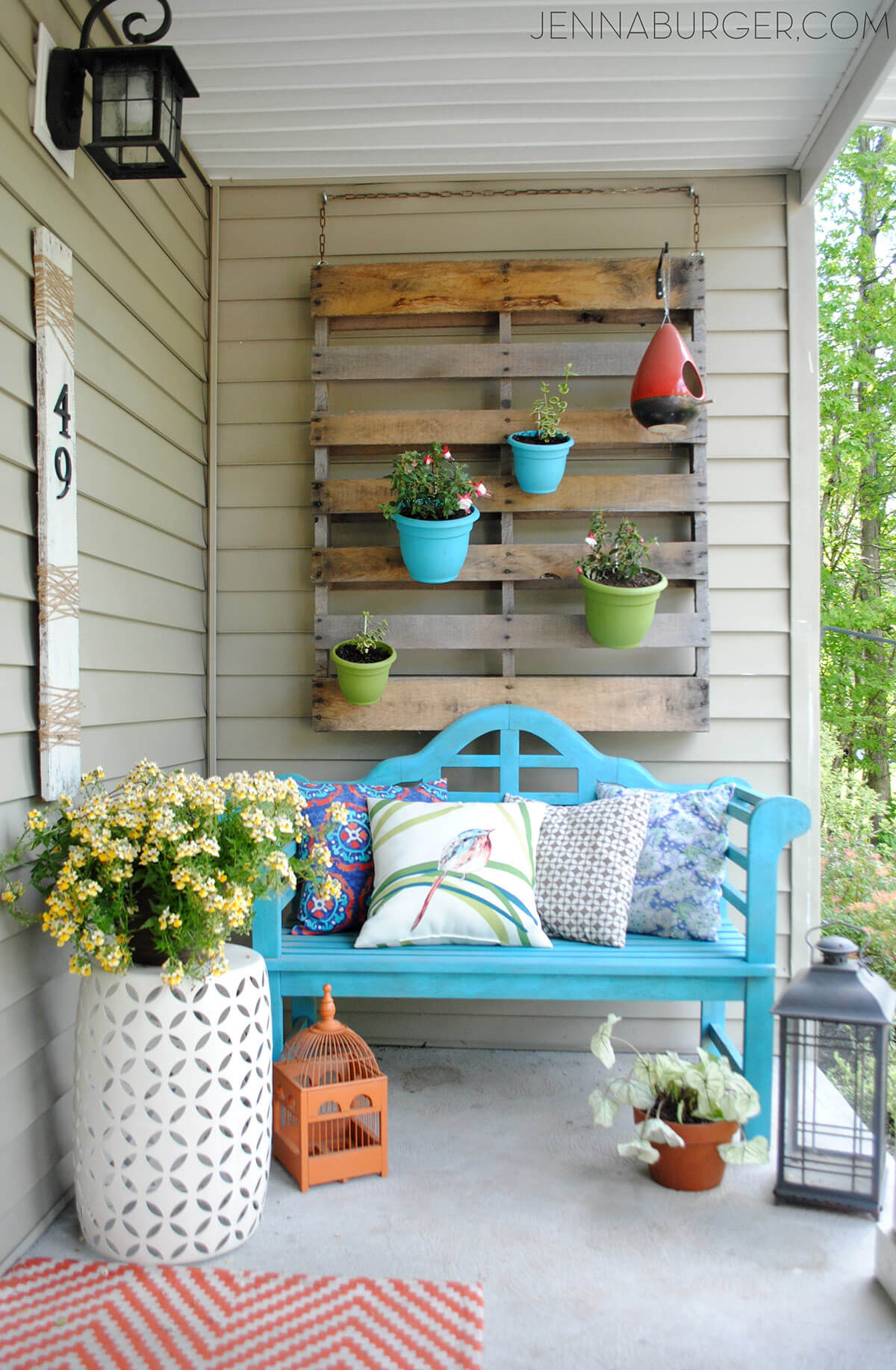 Pallet Hanging from the Wall with Flowers