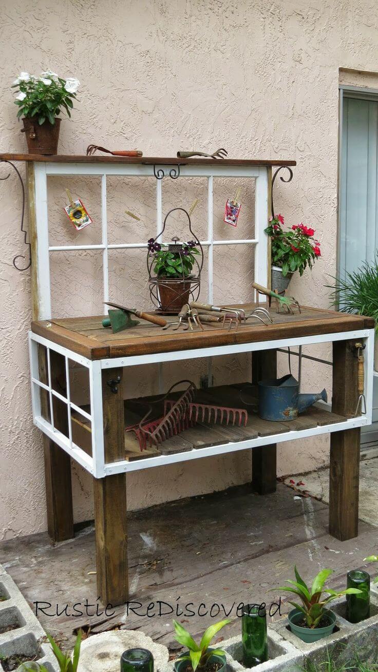 Old Window Outdoor Decor Idea for Benches