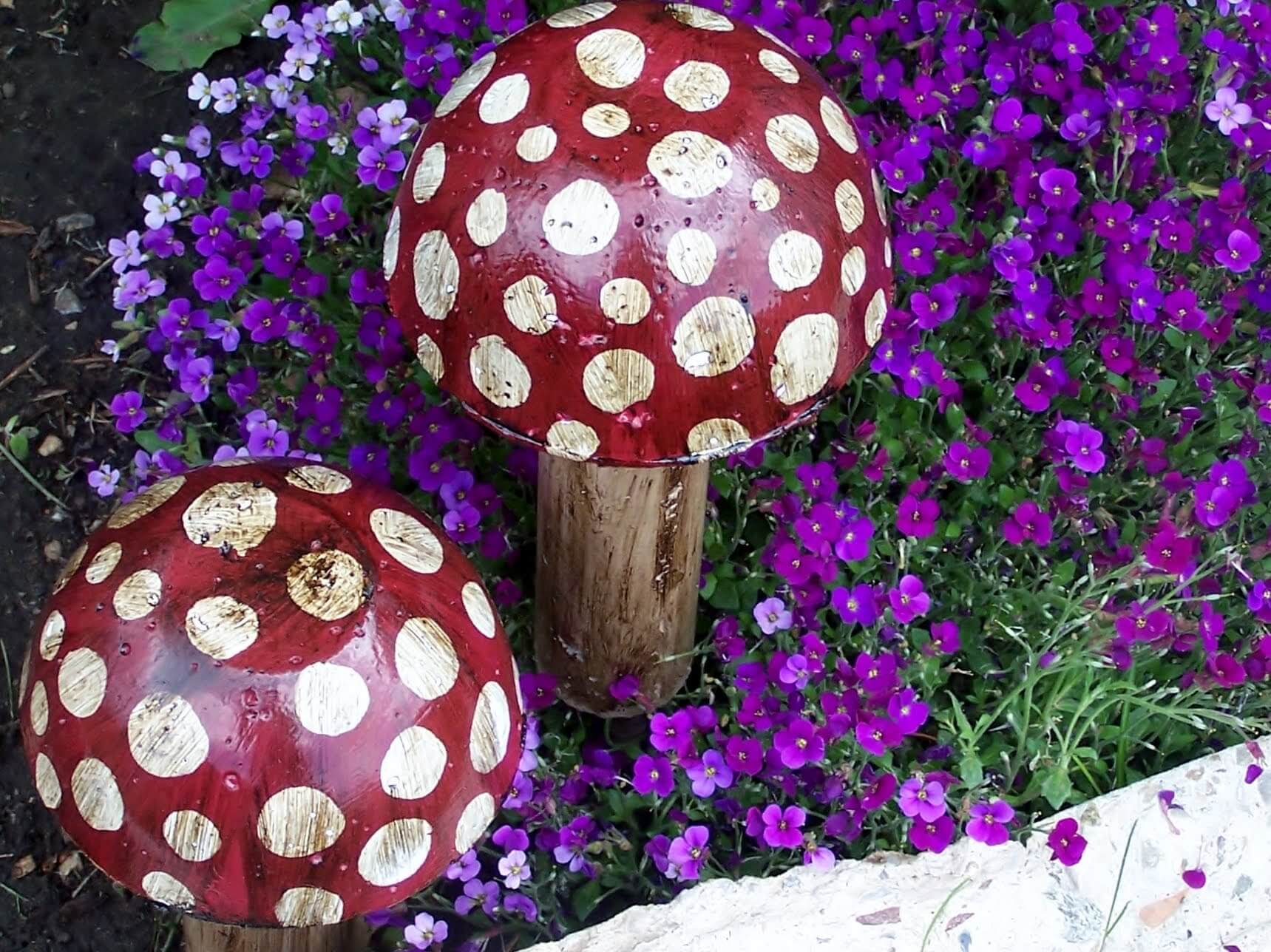 Polka Dot Mushrooms Amongst the Flowers