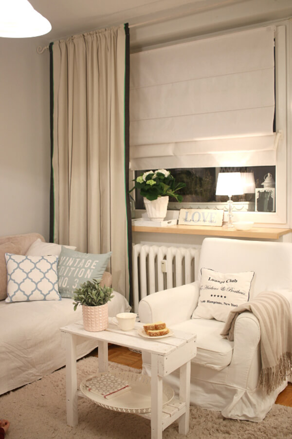 White and Beige Small Living Room Design Idea